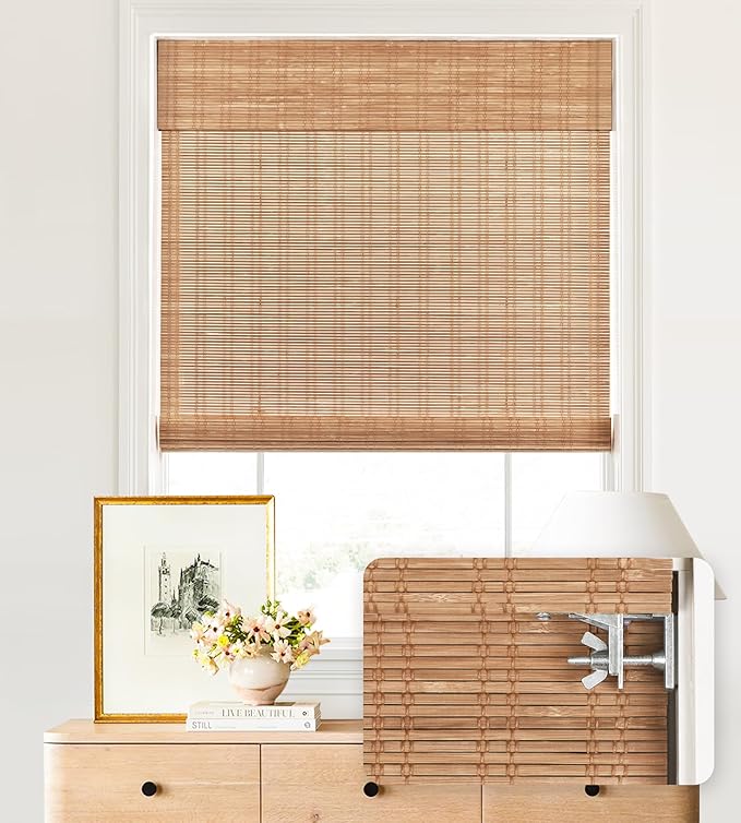 LazBlinds No Tools No Drill Cordless Bamboo Roman Shades, Custom Light by LazBlinds