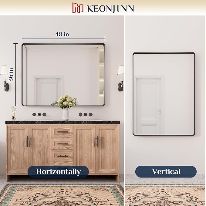 Keonjinn Black Bathroom Mirror for Over Sink, 48” x 36” Large Matte Black - Image 8