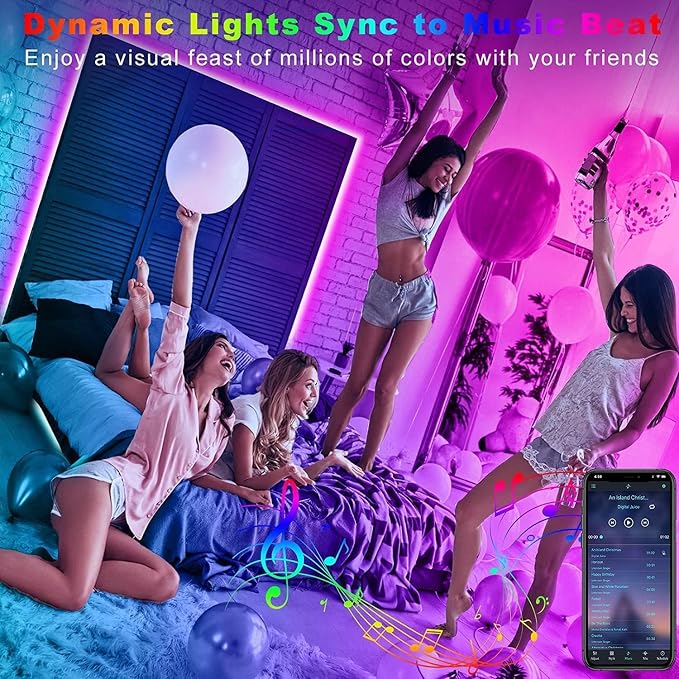 Tenmiro 32.8ft LED Strip Lights, RGB LED Smart Music Sync Color Changing LED - Image 3