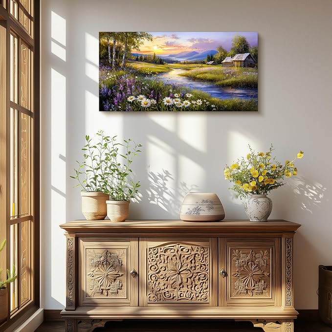 SERIMINO Large Wall Art Prints, Rural Landscape Wall Decor, Meadow Wildflower - Image 3