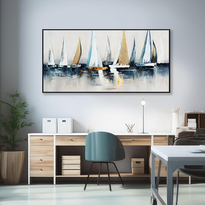 Canvas Wall Art Abstract Wall Decor Sailboat Picture Framed Artwork Modern - Image 6