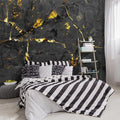 -Black and Gold Marbled Fabric Wallpaper Dark Abstraction Art Living Room by YIHWM-PurchaseNow