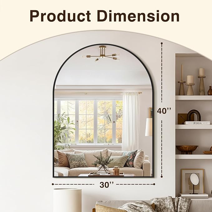 Vanity Bathroom Mirror for Wall, Arched Metal Frame for Bedroom, Living Room - Image 3