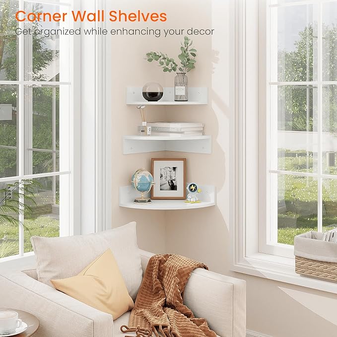Homode Floating Corner Shelves, 12 Inch Deep Hanging Corner Display Shelf - Image 4