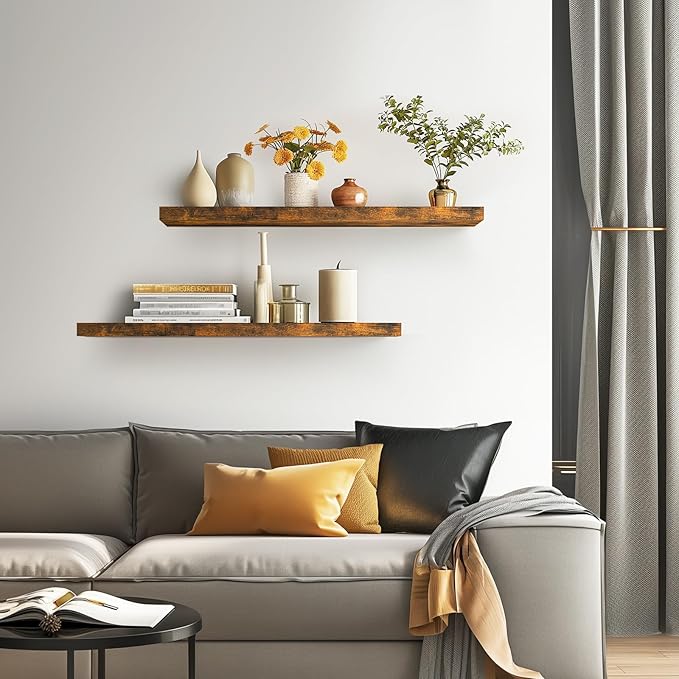 BAYKA Floating Shelves, 36 inches Long Wall Mounted Rustic Wood Shelves - Image 5
