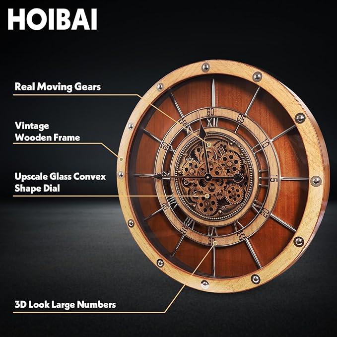 HOIBAI Wall Clock, 24 Inch Moving Gears Clock Large Wall Clock - Image 3