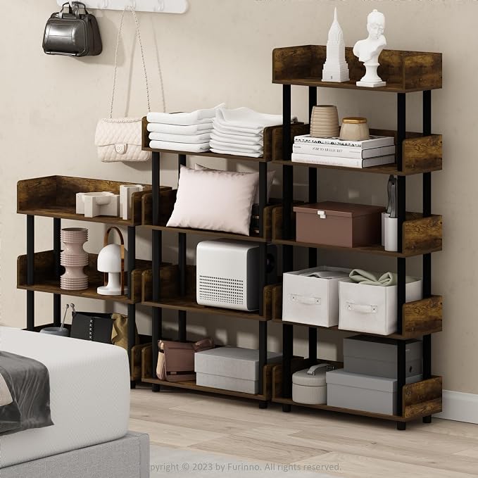 Furinno Turn-N-Tube 4-Tier Toolless Display Rack, Amber Pine/Black - Image 2