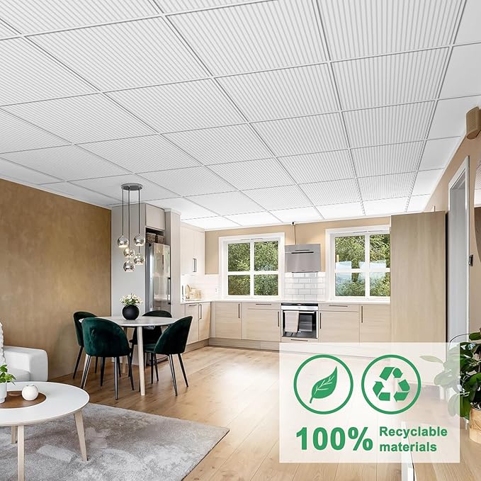 12 PCS 2ft x 2ft PVC White Slat Decorative Ceiling Tiles, Fluted Drop Ceiling - Image 3