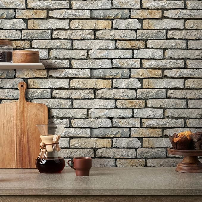 COMSTICKC 3D Stone Wall Panel Peel and Stick, DIY Lightweight PVC Stone Brick - Image 2