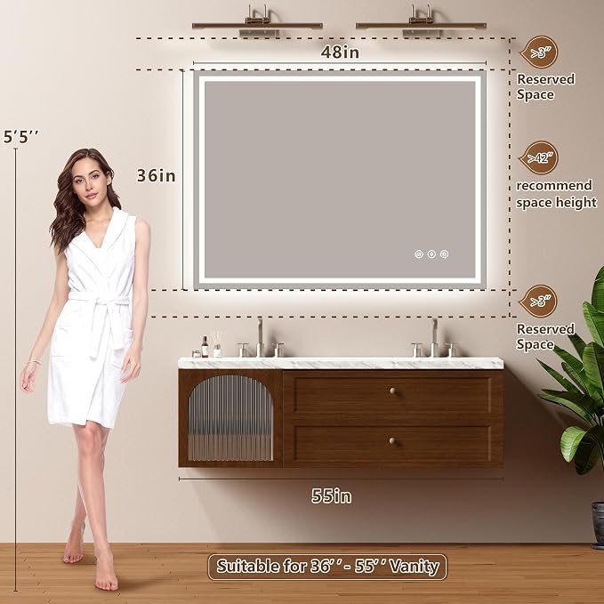 48x36 Inch LED Lighted Bathroom Mirror - Image 7