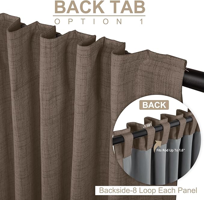 100% Blackout Shield Dark Brown Linen Blackout Curtains - Image 3