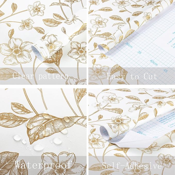 Heroad Floral Wallpaper Peel and Stick White and Gold Contact Paper Boho Peel - Image 5