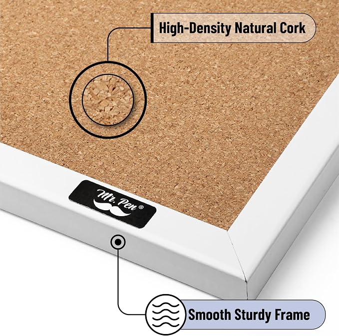 Mr. Pen- White Frame Cork Bulletin Board, Office Wall Cork Board - Image 3