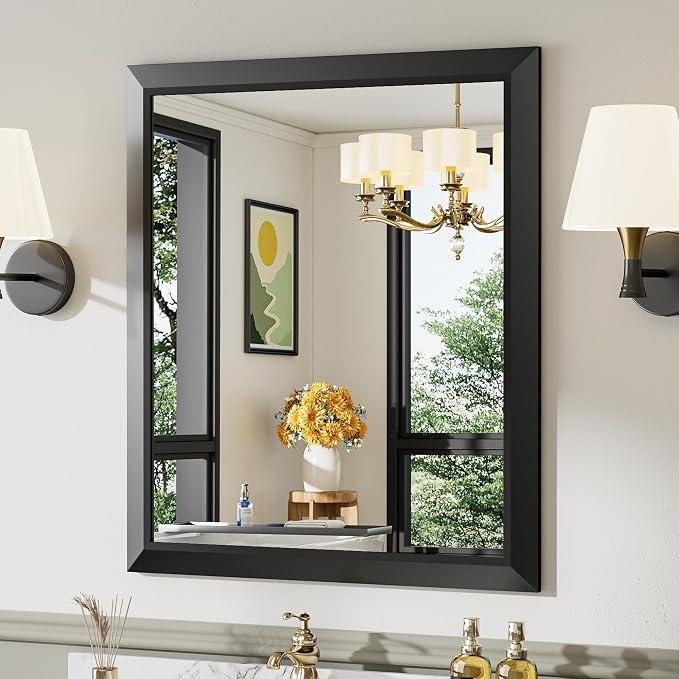 Briivue 28x32 Inch Black Bathroom Mirror by Briivuemodernmirrors