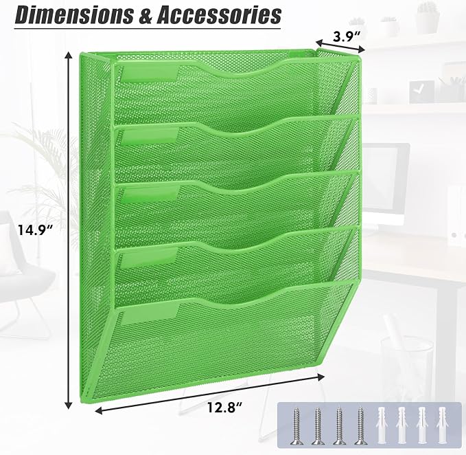 EASEPRES 5 Pocket Mesh Hanging Wall File Organizer, Wall Mounted Mail Paper - Image 2