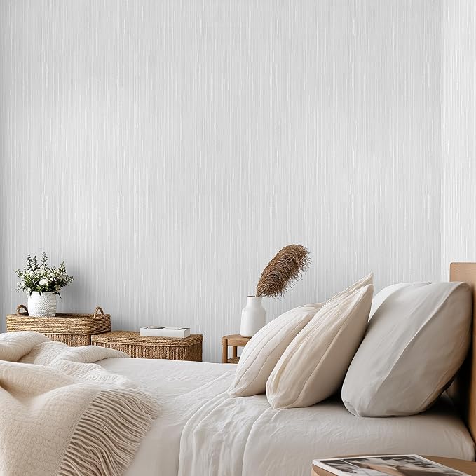 White Grasscloth Peel and Stick Wallpaper Modern Grasscloth Wallpaper 15.7" x - Image 2