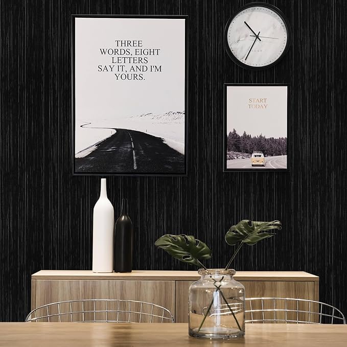 Black Grasscloth Peel and Stick Wallpaper Texture Contact Paper A Set of 15.7" - Image 3