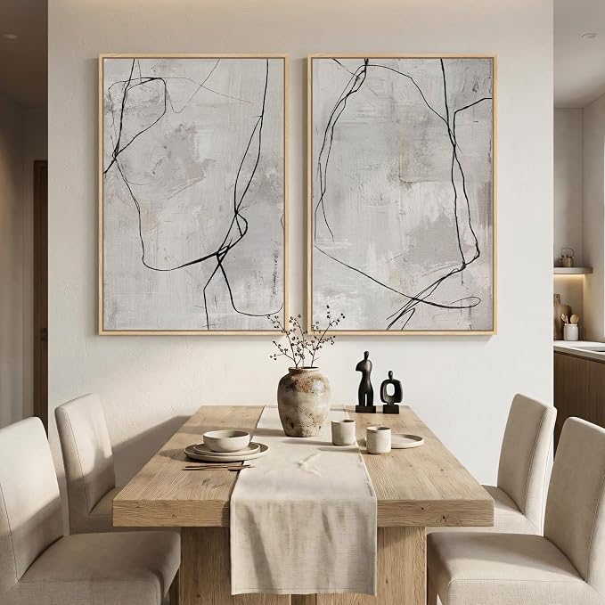 Large Framed Neutral Line Abstract Wall Art Set of 2 - Image 4