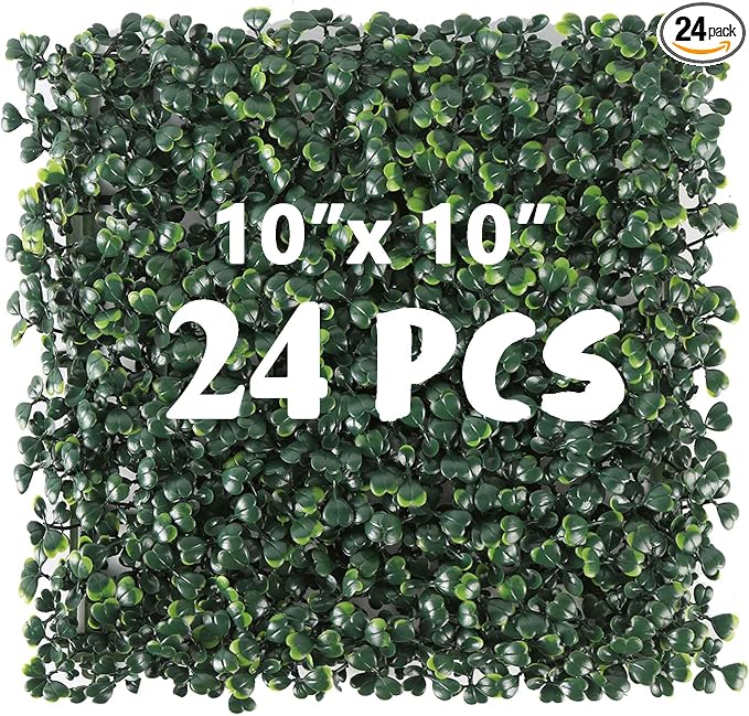 24PCS 10"x 10" Artificial Boxwood Wall Panels, UV-Anti Grass Wall Hedge Plant by Unknown