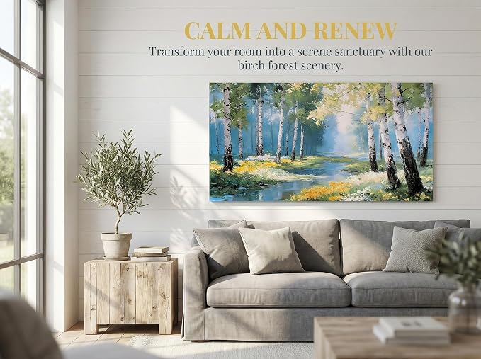 Ardemy Birch Forest Stream Canvas Wall Art, Calming Nature Scenery - Image 2