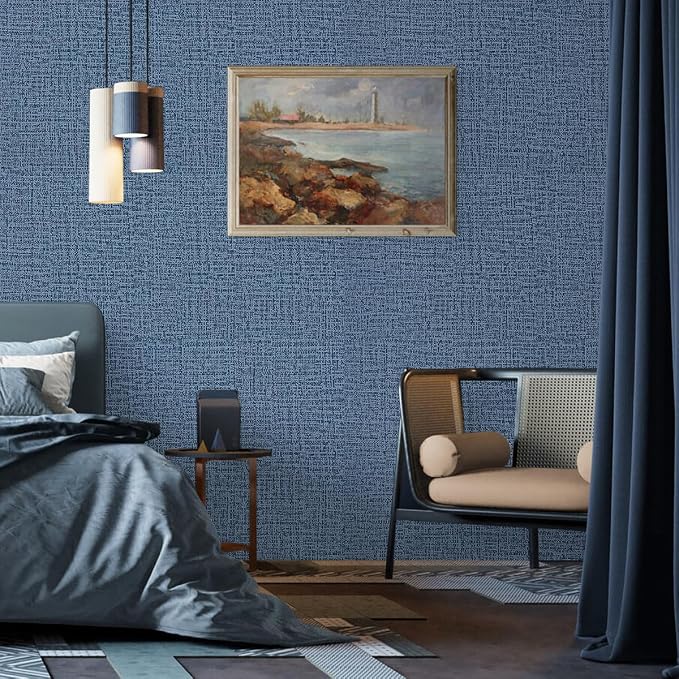 Blue Wallpaper Grasscloth Peel and Stick Wallpaper 17.7inch x 196.8inch - Image 9