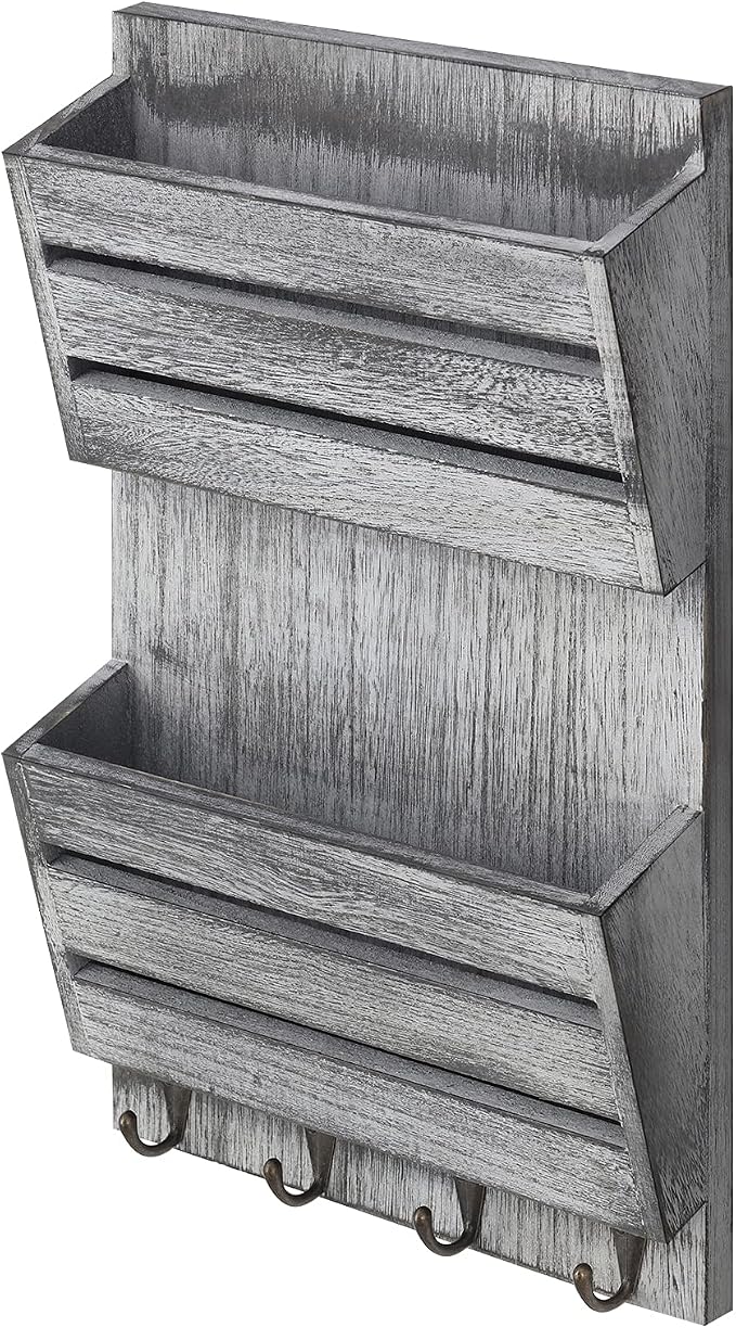 BTY Mail Sorter Wall Mounted, Wooden Mail Holder - Image 7