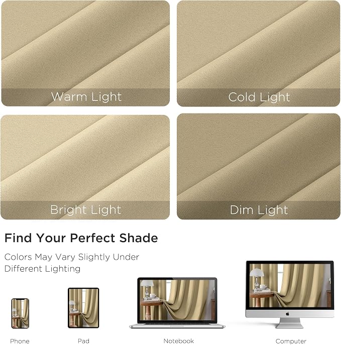 CUCRAF Beige Blackout Curtains Customize, Rod Pocket Room Darkening Curtain - Image 4