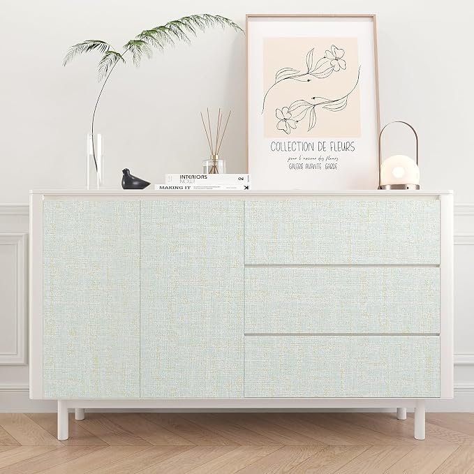 VEELIKE Blue Gold Grasscloth Peel and Stick Wallpaper 15.7''x118'' - Image 6