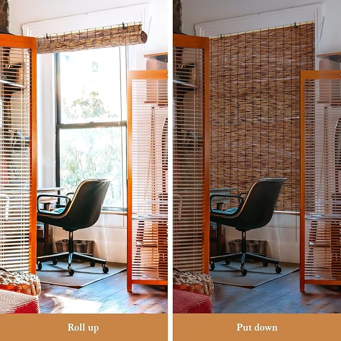 Reed Curtain, Bamboo Light Filtering Roller Shades - Image 6