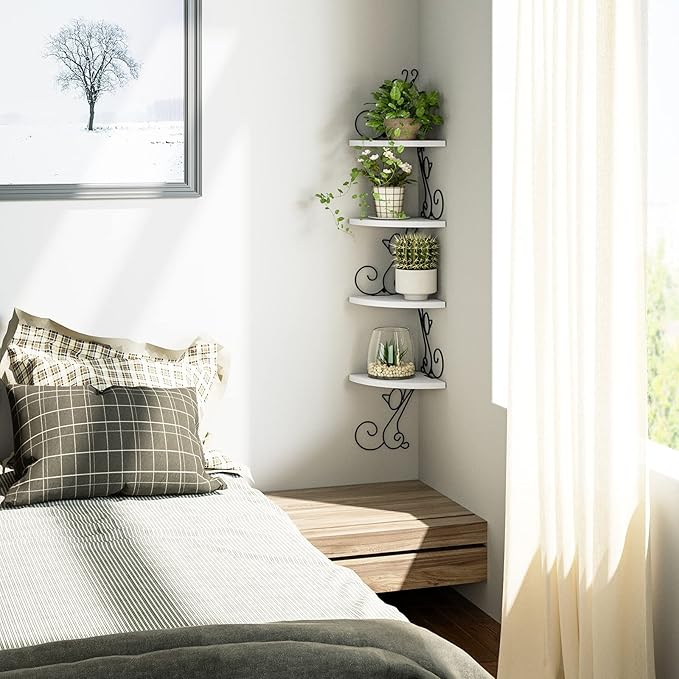 Alsonerbay Floating Corner Wood Shelves, 4 Tier Wall Mounted Rustic Storage - Image 2