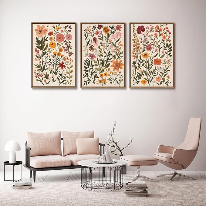 KISSFOX 3 Piece Boho Floral Canvas Wall Art - Image 2