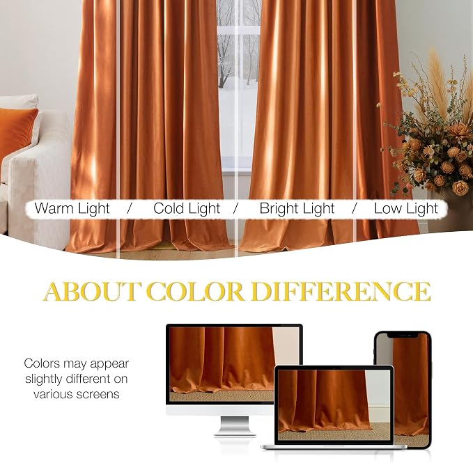 NICETOWN Orange Velvet Curtains 96 inch Long - Image 8