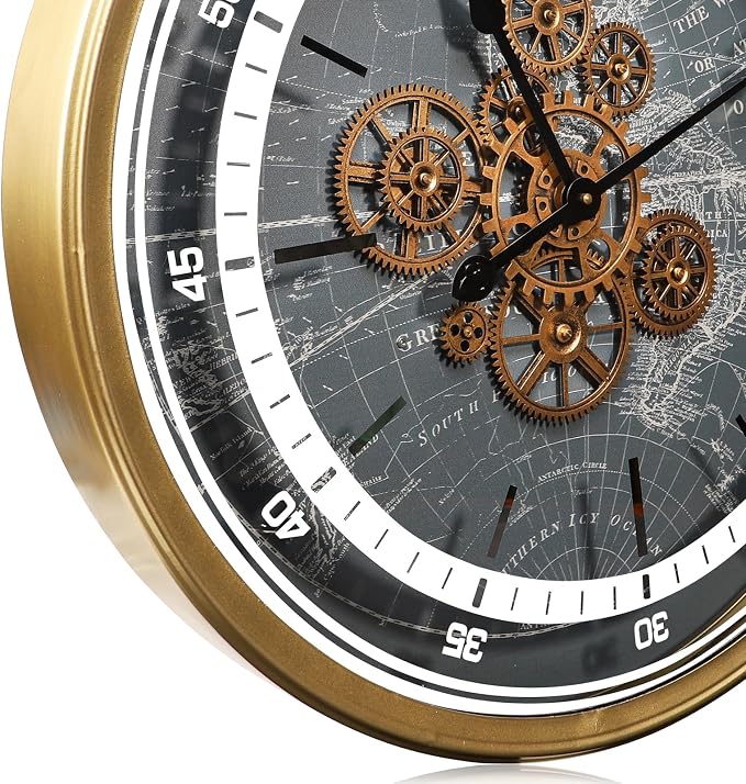 October Elf Large Real Moving Gears Wall Clock 24 Inch Vintage Industrial - Image 2