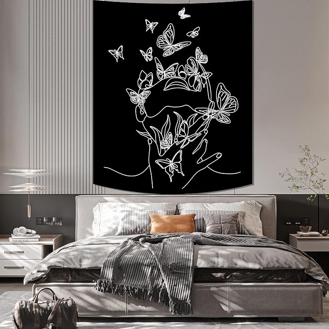 Black and White Tapestry for Bedroom Aesthetic Butterfly Tapestry Minimalist - Image 2