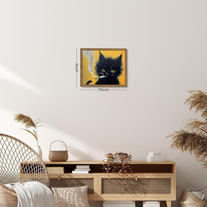 Vintage Framed Black Cat Wall Art, Mens Room Canvas Print Poster, Cool Animals - Image 3
