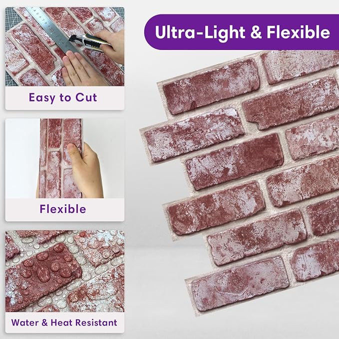 3D Faux Brick Wall Panels Peel and Stick, Small Brick-Look Textured Wall Sticker - Image 5