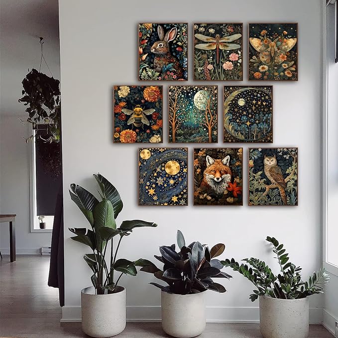 Morris Wall Paintings Poster Set of 9, Vintage Rabbit Fox Starry Sky Bee - Image 2