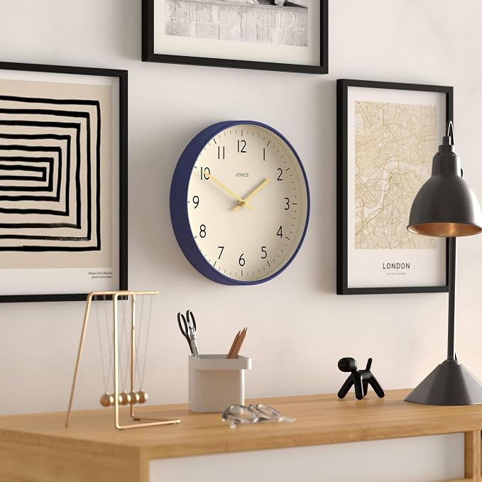JONES CLOCKS® Studio wall Clock | Modern Round Style | 12 inch | Dark Navy Blue - Image 5