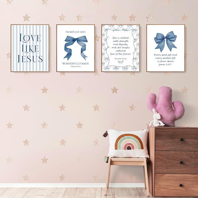 LARTSFRO Coquette Navy Blue Bow Jesus Wall Art Decor Posters, Inspirational - Image 3