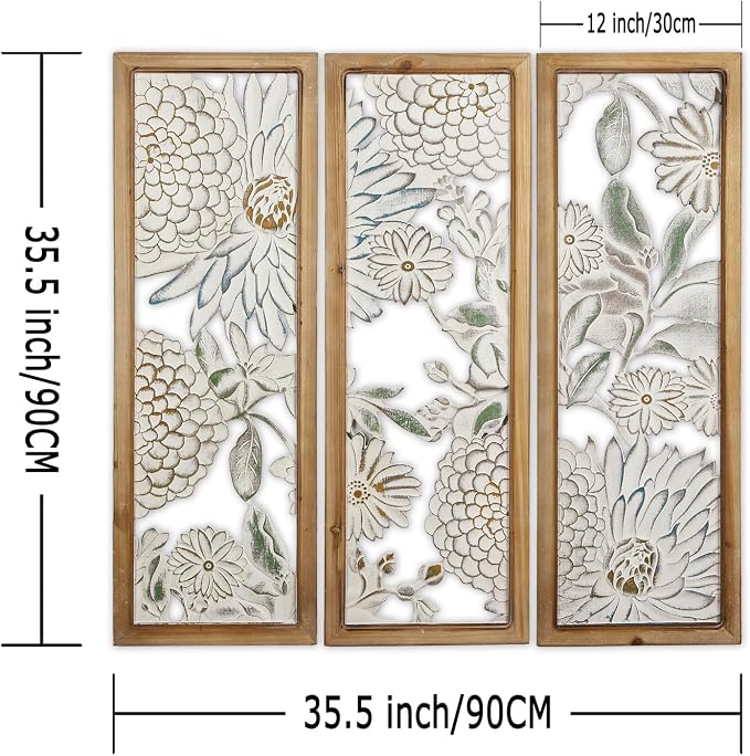 XIAOAIKA Boho Carved Wall Art Decor, 35.5 Inch Hand-Carved Panels, Antique - Image 2