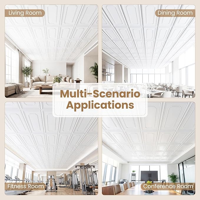 Giantex 24 Pack PVC Wall Panels, Glue Up or Drop Ceiling Panel, Waterproof 3D - Image 3