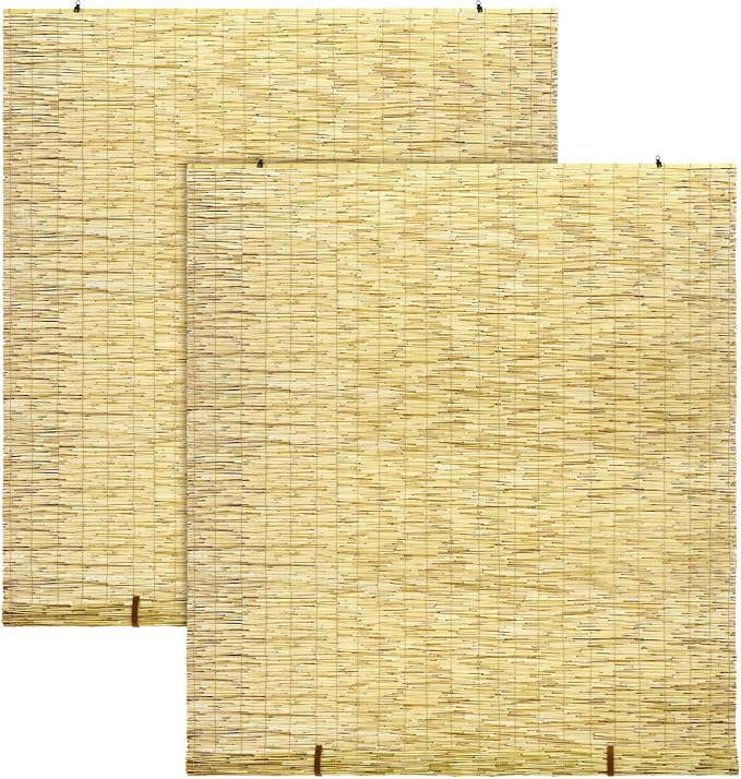 DoubleFill 2 Pcs Bamboo Shades Outdoor Reed Roll up Blinds 48" W x 72" H by DoubleFill
