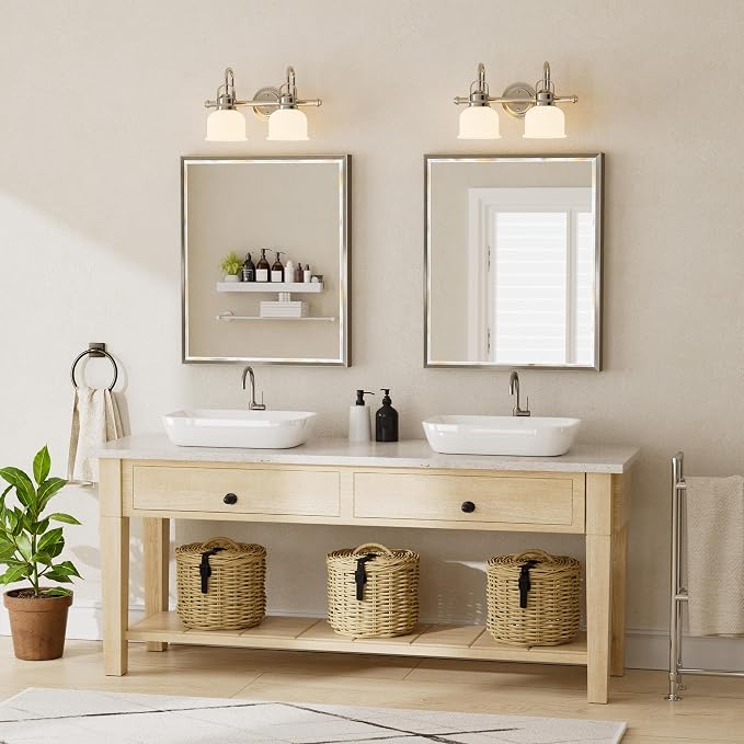 Brushed Nickel Bathroom Mirror, 30x36 Inch Beveled Framed Bathroom Mirror - Image 7