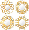 Dandat Set of 4 Gold Mirrors for Wall Decor Small Circle Flowers Mirrors by Dandat