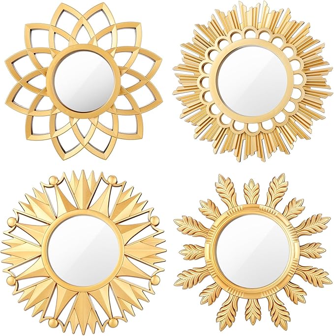 Dandat Set of 4 Gold Mirrors for Wall Decor Small Circle Flowers Mirrors by Dandat
