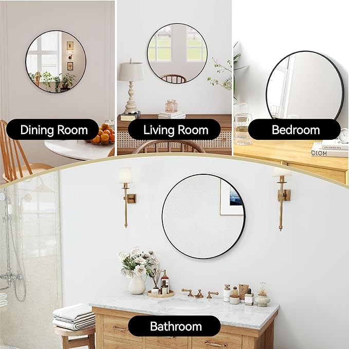 SCWF-GZ 24" Round Mirror Circle Wall Mounted Hanging or Against Wall Aluminum - Image 2
