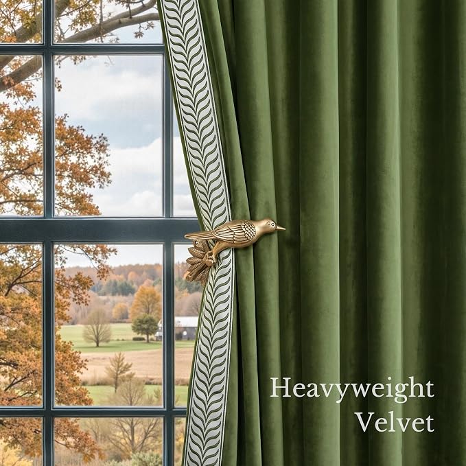 NICETOWN Rod Pocket Embroidered Trim Velvet Curtains, 2 Panels, Olive Green - Image 7