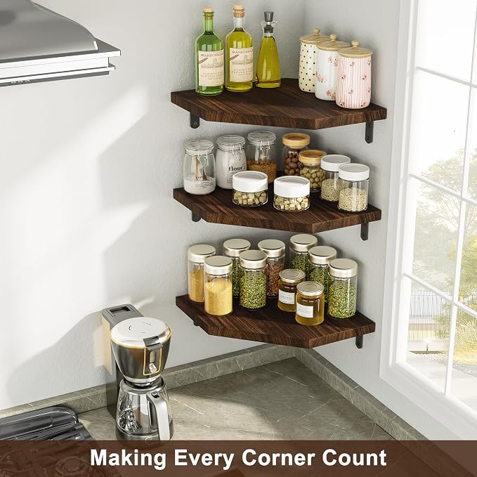 Alsonerbay Corner Shelf Wall Mount, Rustic Wood Shelves - Image 5