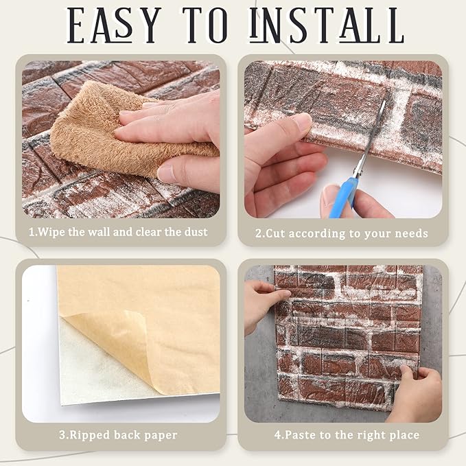 Tinlade 30 Pcs 28.81 Sq ft 3D Wall Panels Peel and Stick Foam Brick Wallpaper - Image 5