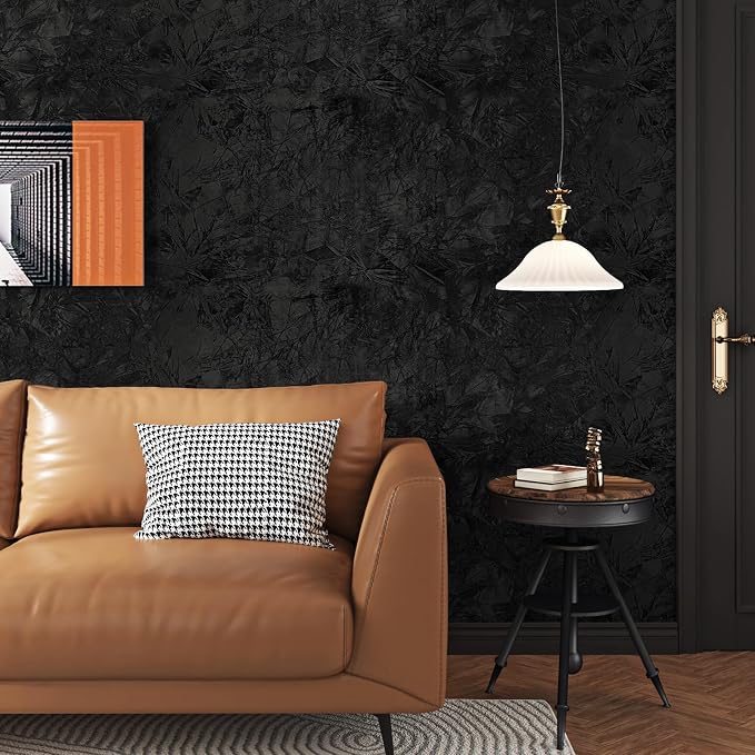 Wallercity Black Floral Leaves Velvet Wallpaper Peel and Stick - Image 8